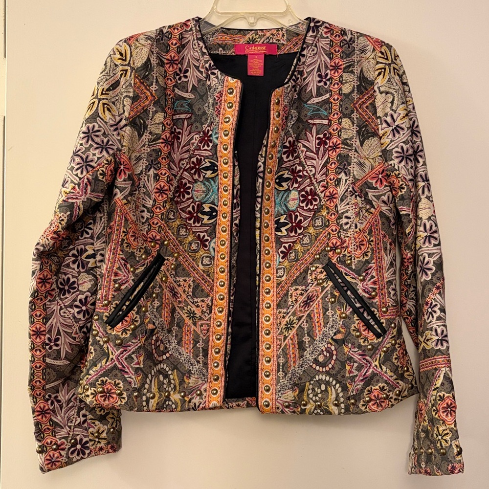 Catherine Malandrino Women’s Bohemian Embroidered Studded Jacket Blazer,‎ small